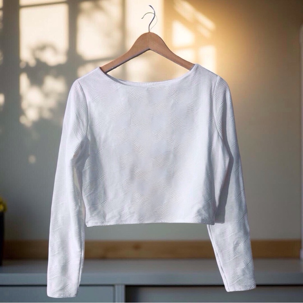 CALIA White Textured Crop Top – XL, NWT, Versatile Long Sleeve